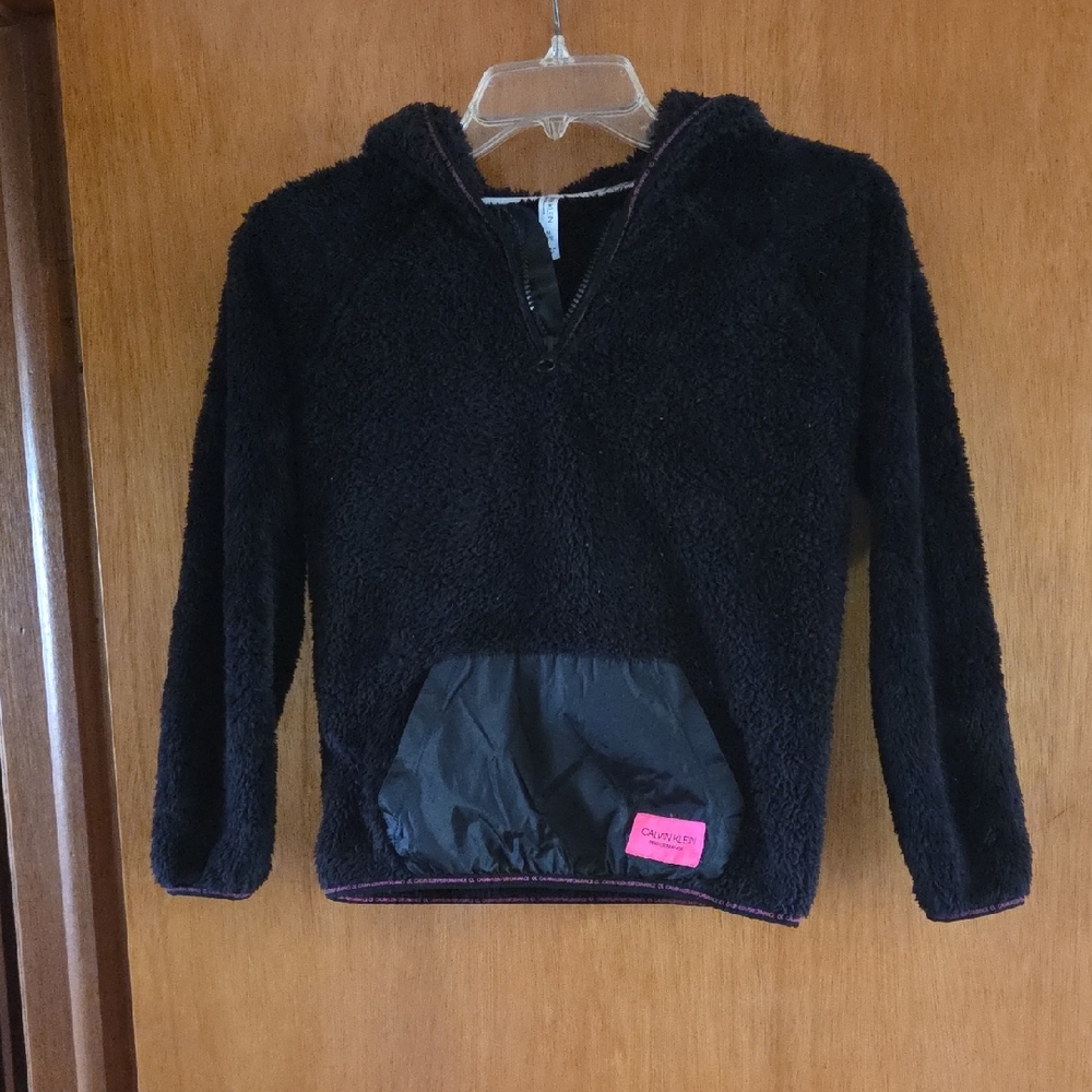 Calvin Klein Black Fleece Girls Hoodie with front pocket. Not Osh Kosh